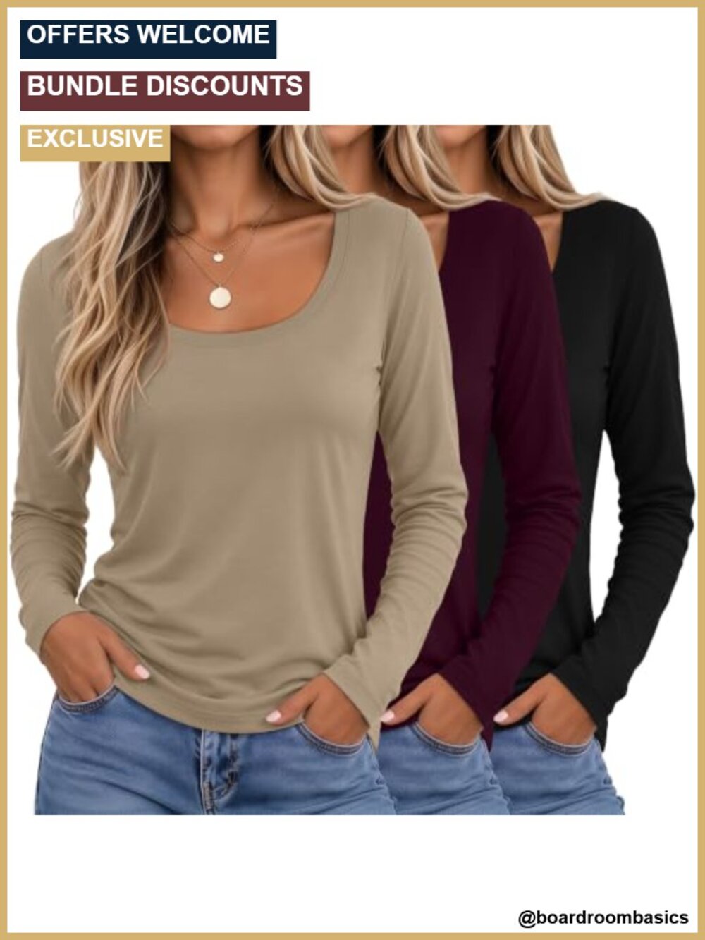 3 Pack Women Long Sleeve Scoop Neck Tops Casual Loose Fit Tees